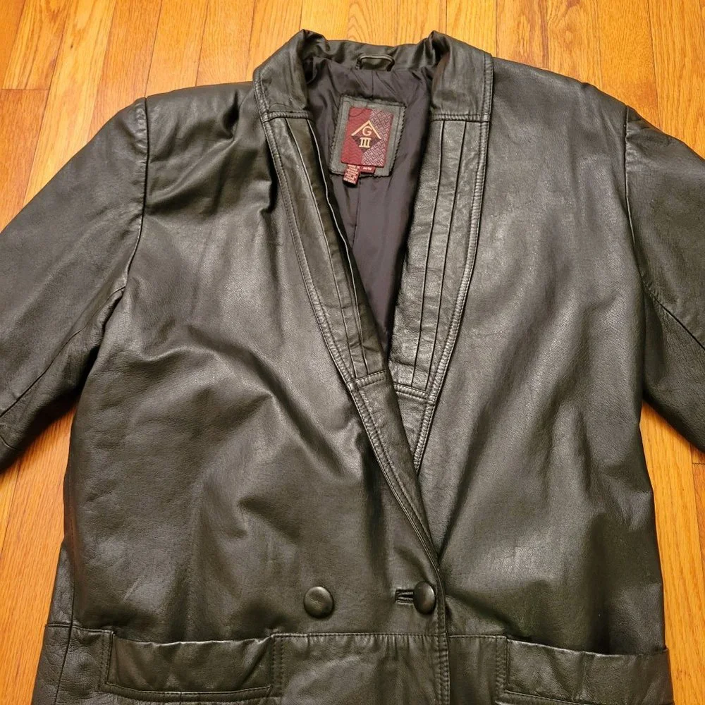 GIII M Black Trench Coat Cyberpunk Leather Vintage Non Structured Goth‎ Gorpcore